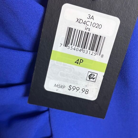 DKNY Ruched Bubble Sleeve Mini Sheath Boatneck Dress Size 4P Cobalt Blue NEW - Picture 11 of 16